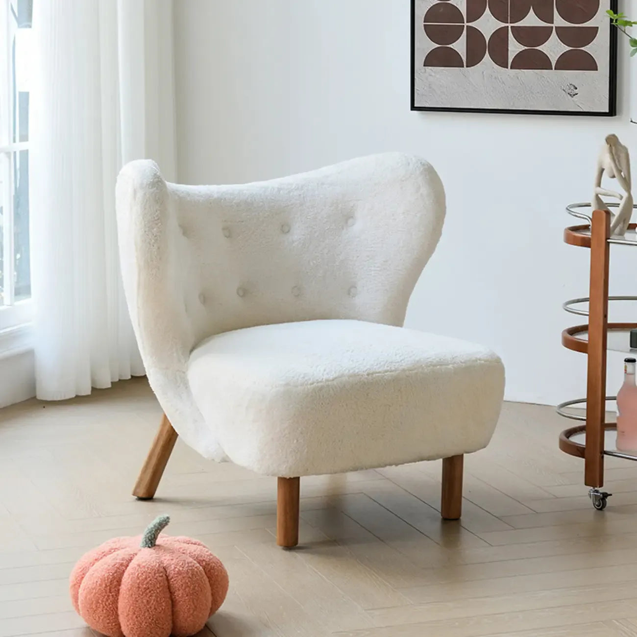 Fauteuil d'appoint minimaliste en tissu avec dossier capitonné pour salon