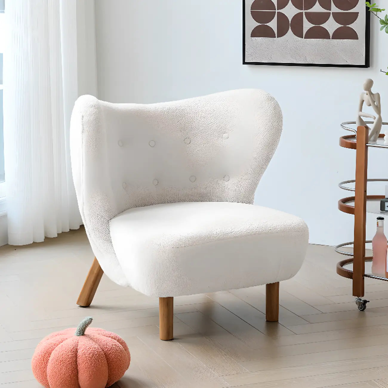 Fauteuil d'appoint minimaliste en tissu avec dossier capitonné pour salon