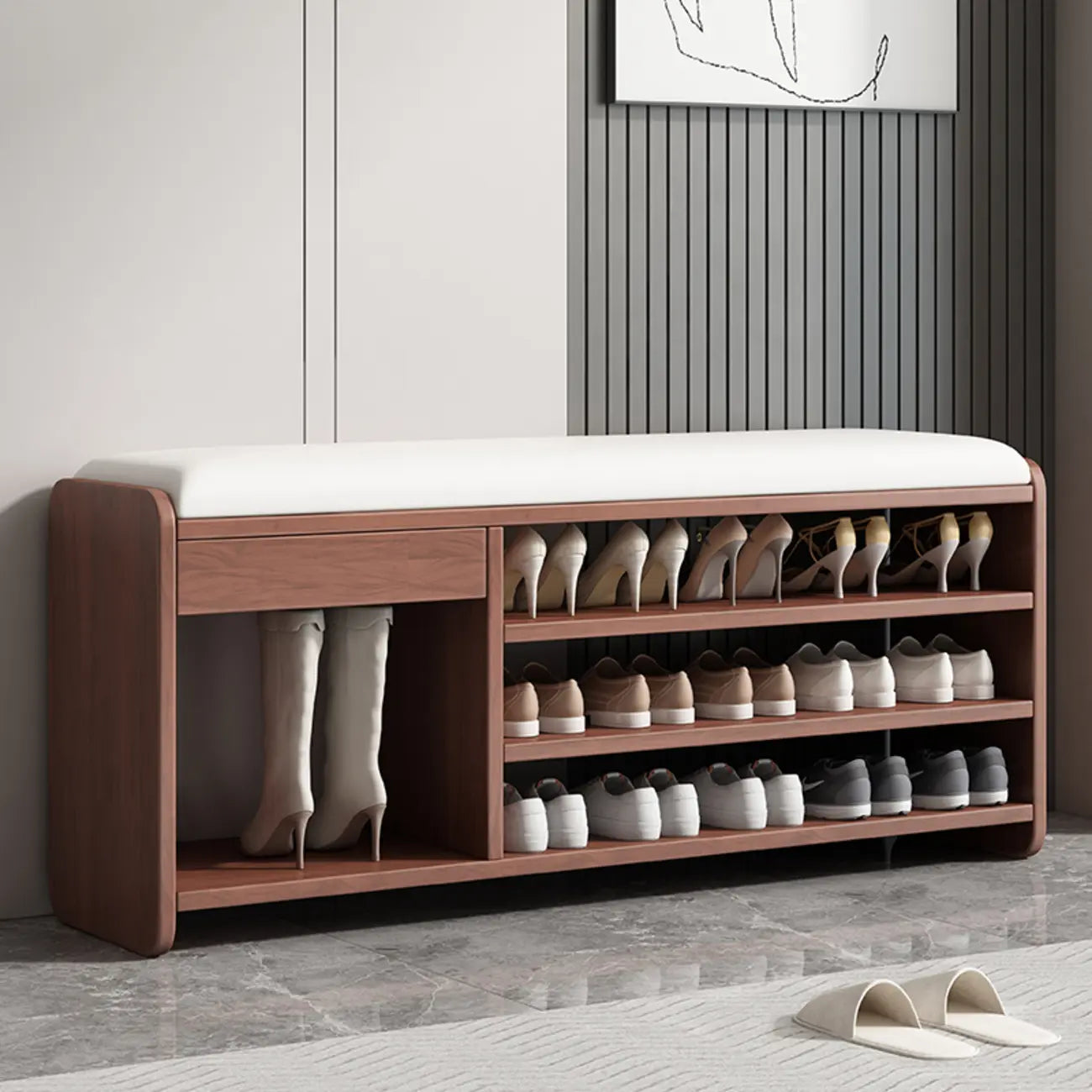 Banc à chaussures en bois autoportant pour entrée