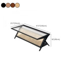 Table basse rectangulaire moderne en verre et bois marron avec étagère