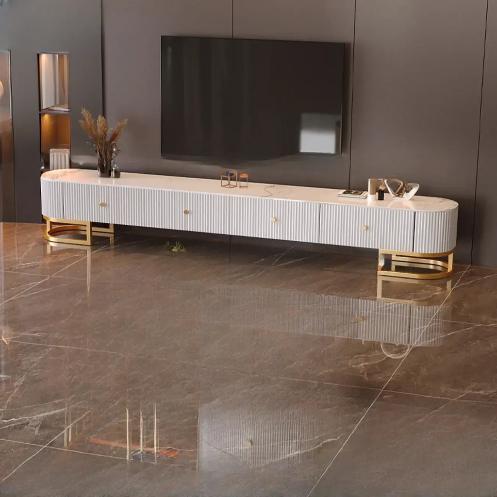 Meuble TV rectangulaire luxueux en pierre avec tiroirs pour salon
