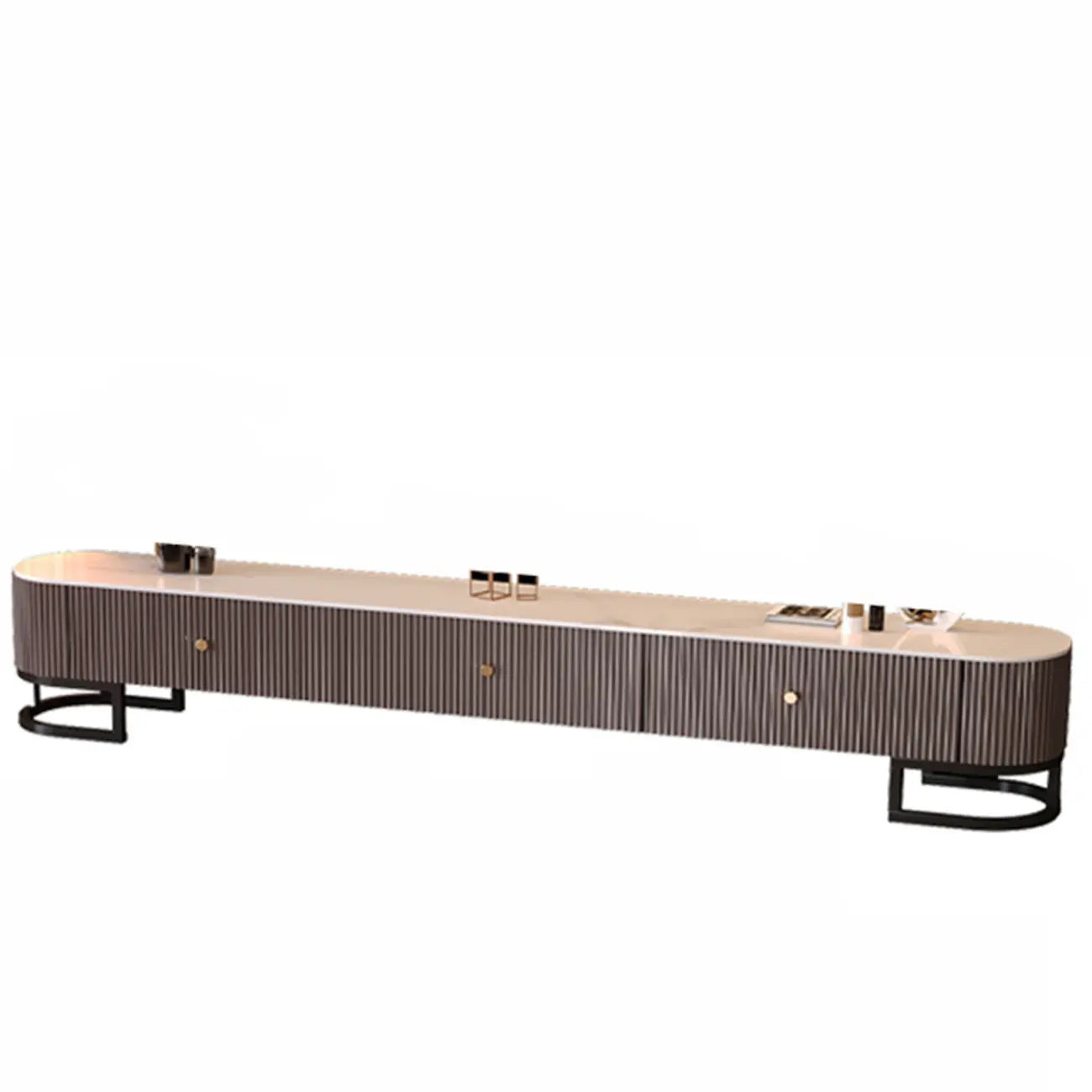 Meuble TV rectangulaire luxueux en pierre avec tiroirs pour salon