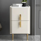 Table de chevet glamour à 2 tiroirs – Finition blanc cassé