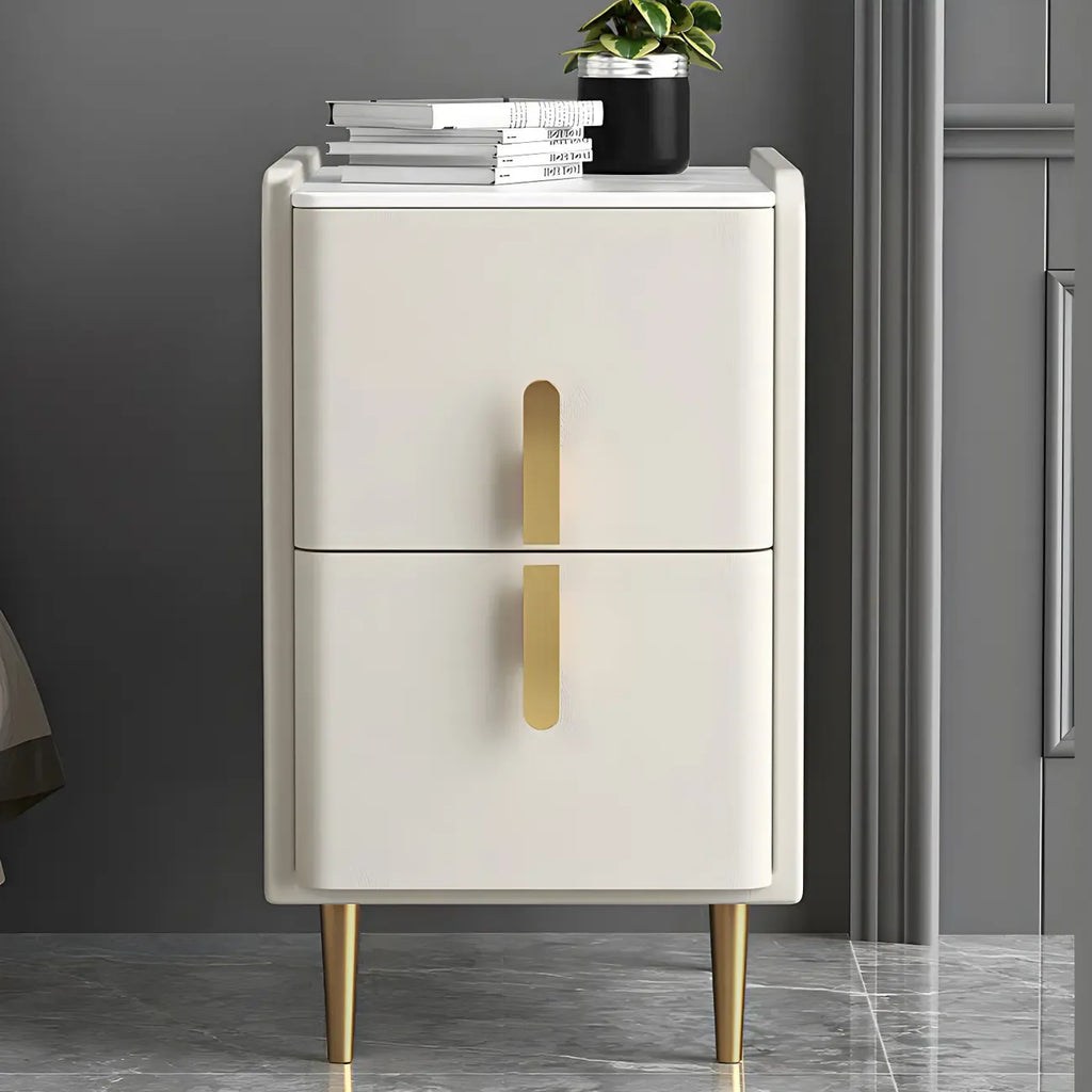 Table de chevet glamour à 2 tiroirs – Finition blanc cassé