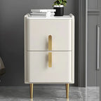 Table de chevet glamour à 2 tiroirs – Finition blanc cassé