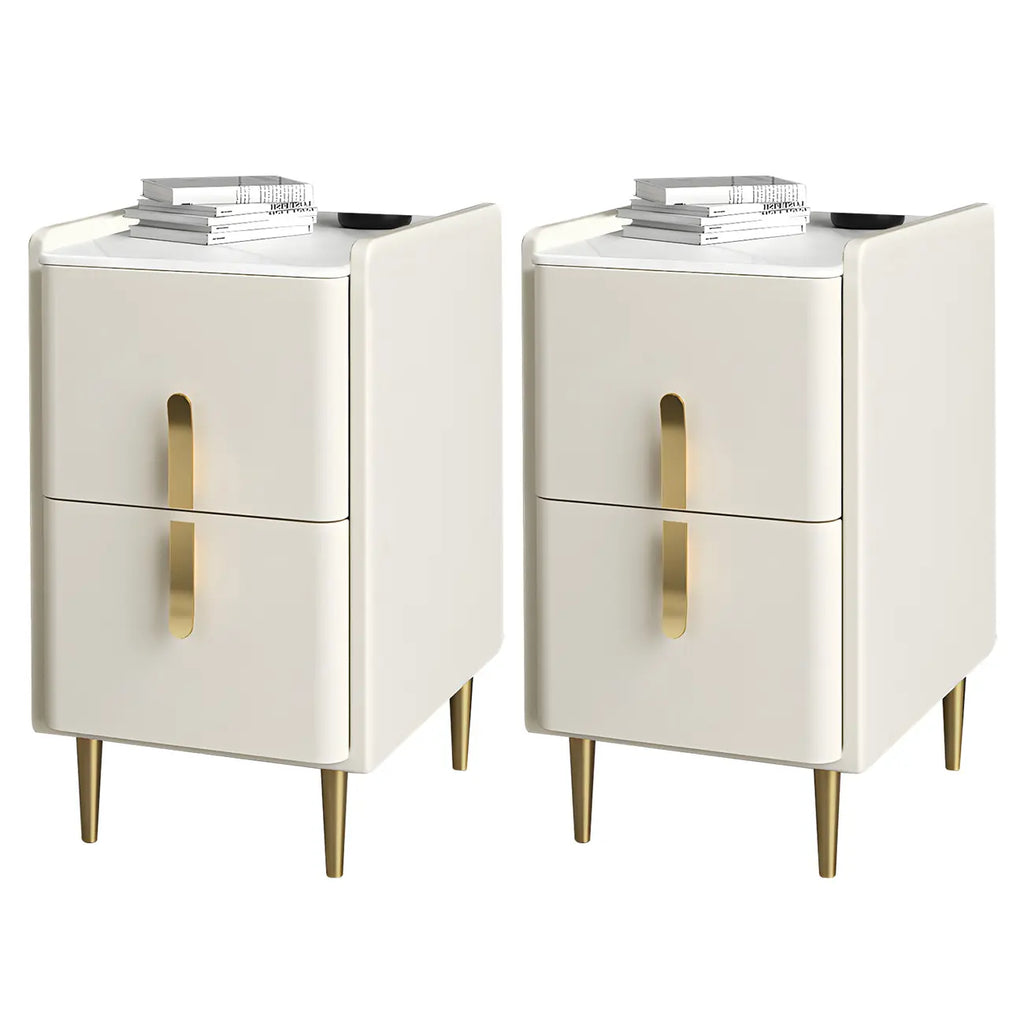 Table de chevet glamour à 2 tiroirs – Finition blanc cassé