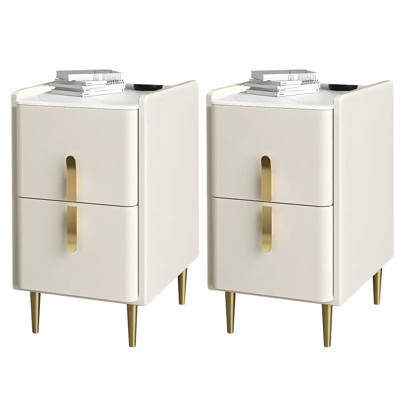 Table de chevet glamour à 2 tiroirs – Finition blanc cassé