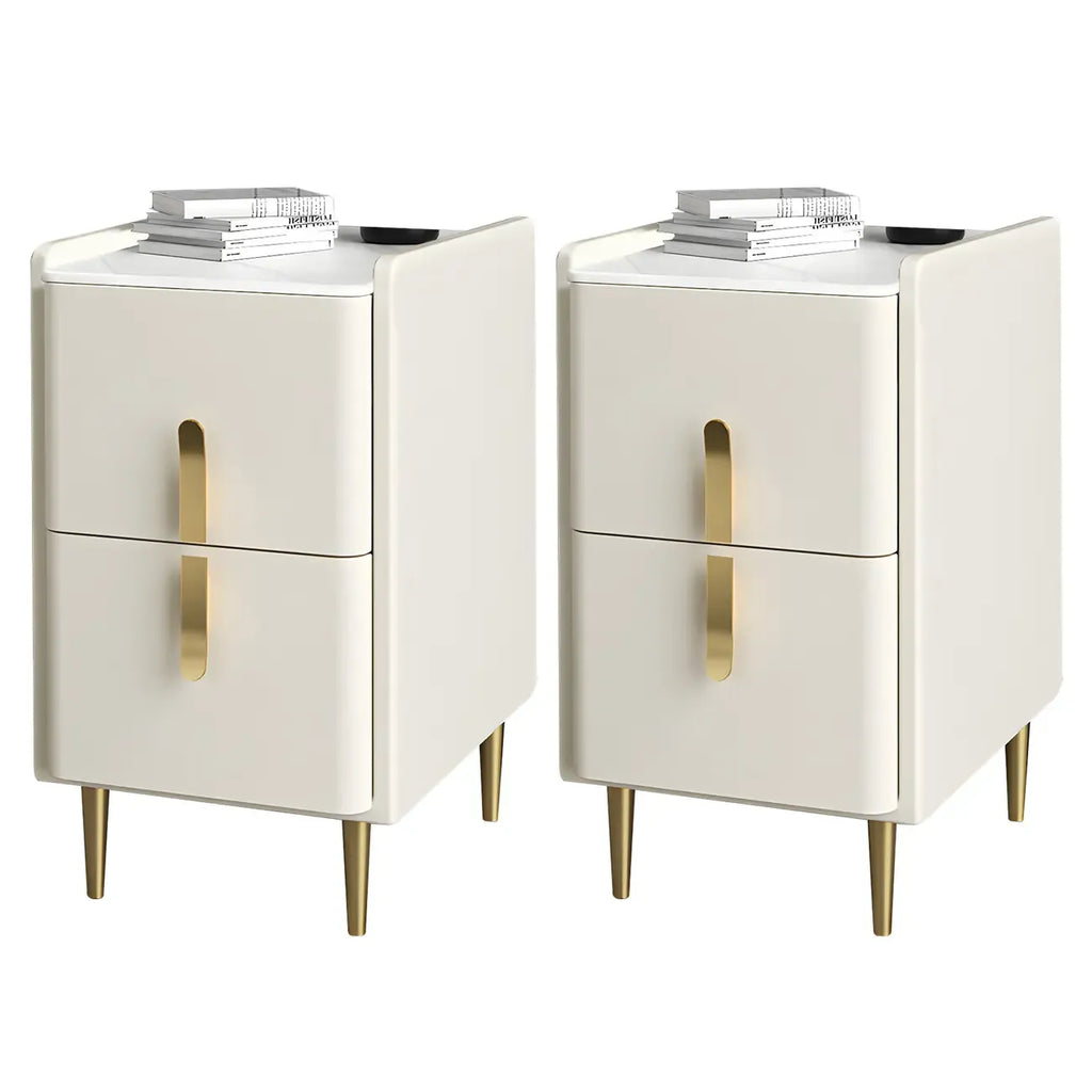 Table de chevet glamour à 2 tiroirs – Finition blanc cassé