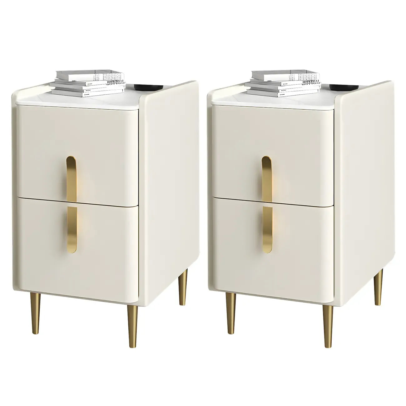 Table de chevet glamour à 2 tiroirs – Finition blanc cassé