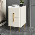 Table de chevet glamour à 2 tiroirs – Finition blanc cassé
