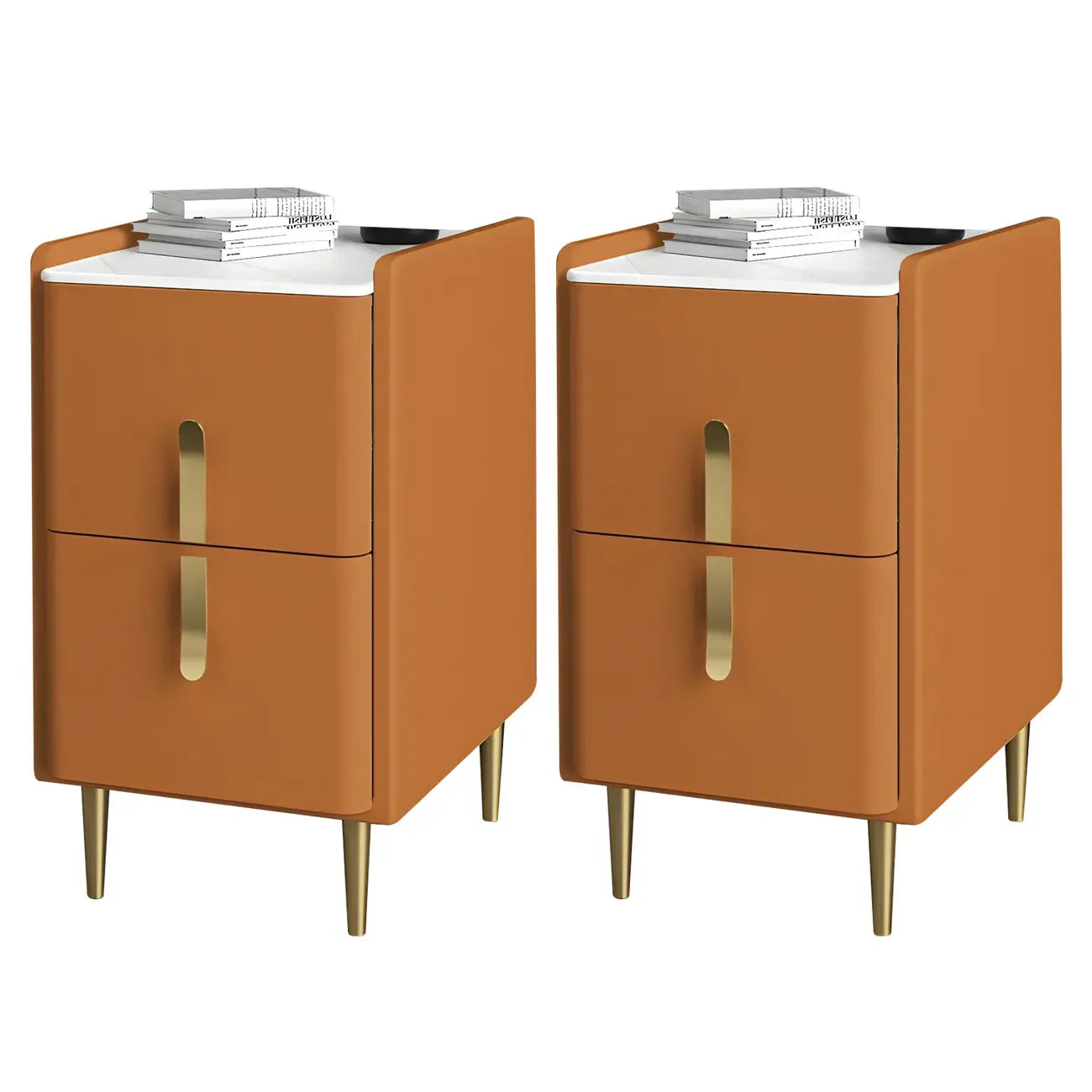 Table de chevet glamour à 2 tiroirs – Finition blanc cassé