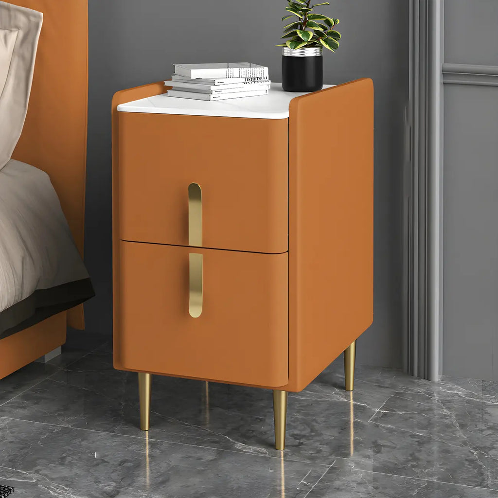Table de chevet glamour à 2 tiroirs – Finition blanc cassé