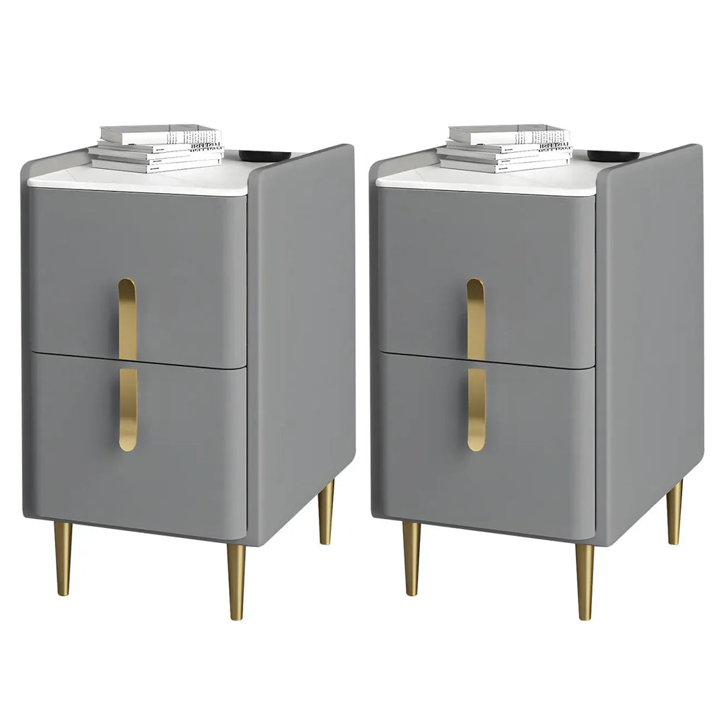 Table de chevet glamour à 2 tiroirs – Finition blanc cassé