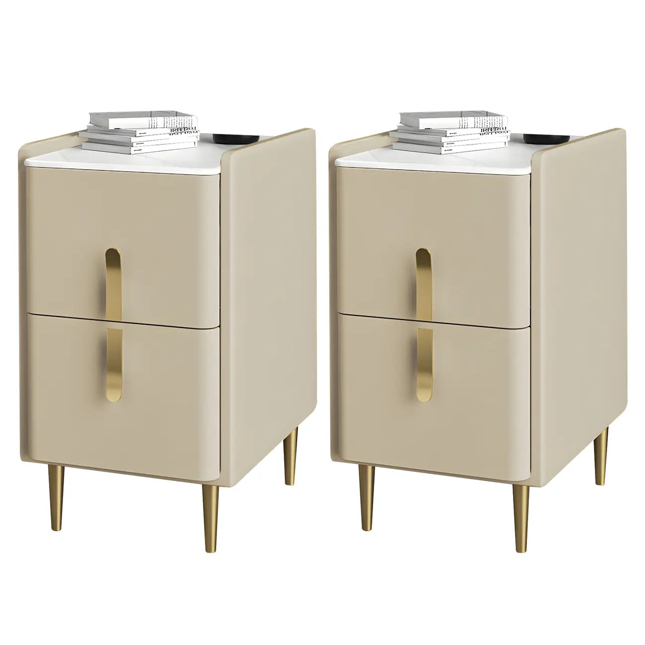 Table de chevet glamour à 2 tiroirs – Finition blanc cassé