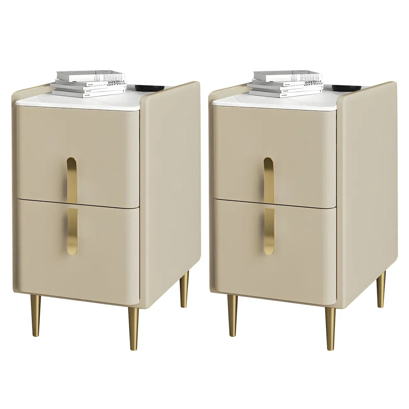 Table de chevet glamour à 2 tiroirs – Finition blanc cassé