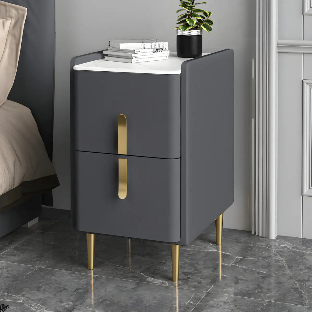 Table de chevet glamour à 2 tiroirs – Finition blanc cassé