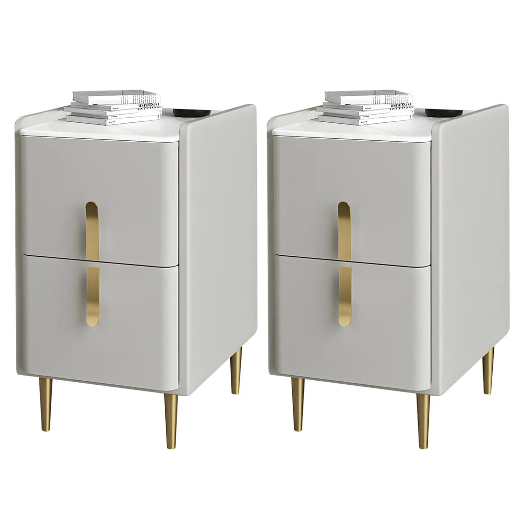 Table de chevet glamour à 2 tiroirs – Finition blanc cassé