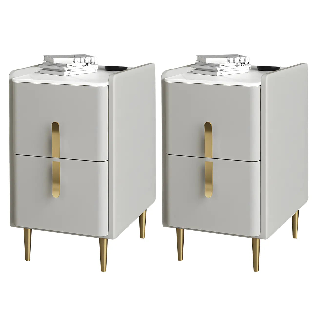 Table de chevet glamour à 2 tiroirs – Finition blanc cassé
