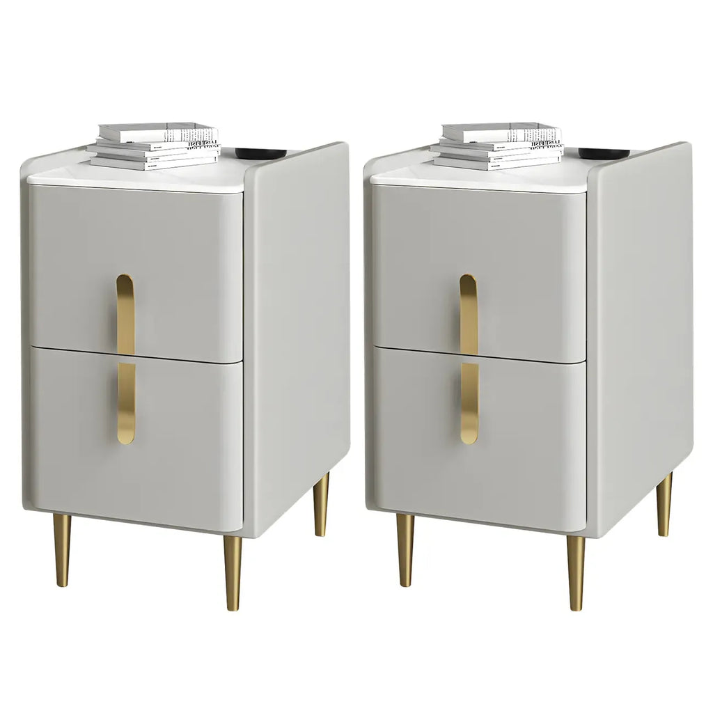 Table de chevet glamour à 2 tiroirs – Finition blanc cassé