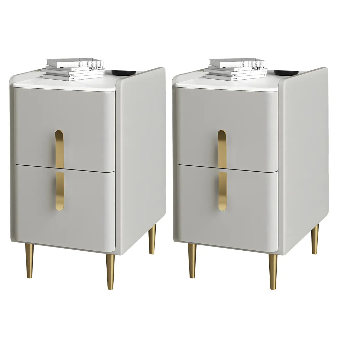 Table de chevet glamour à 2 tiroirs – Finition blanc cassé