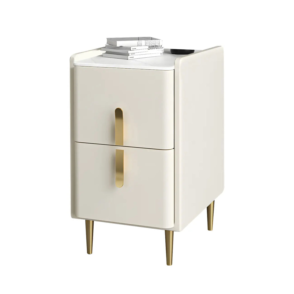 Table de chevet glamour à 2 tiroirs – Finition blanc cassé