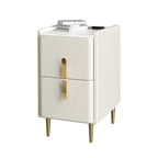 Table de chevet glamour à 2 tiroirs – Finition blanc cassé