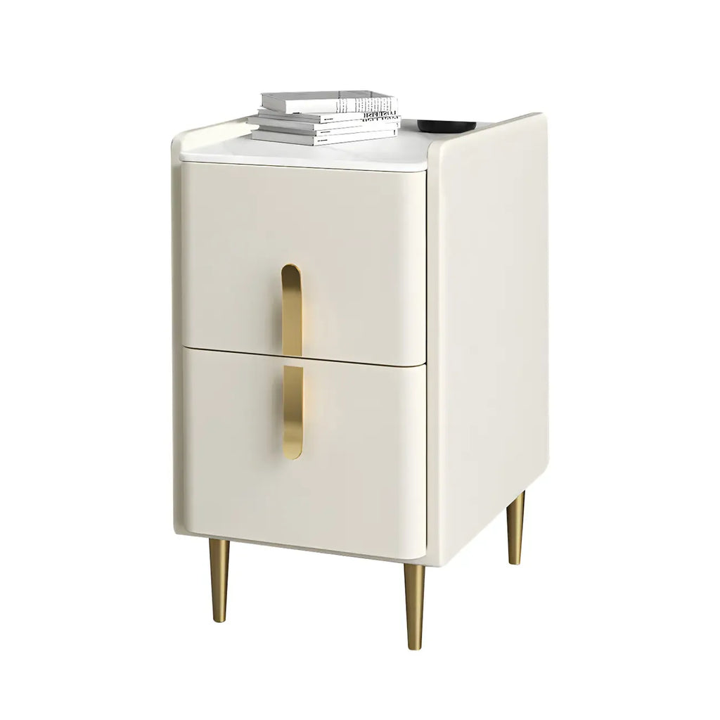 Table de chevet glamour à 2 tiroirs – Finition blanc cassé