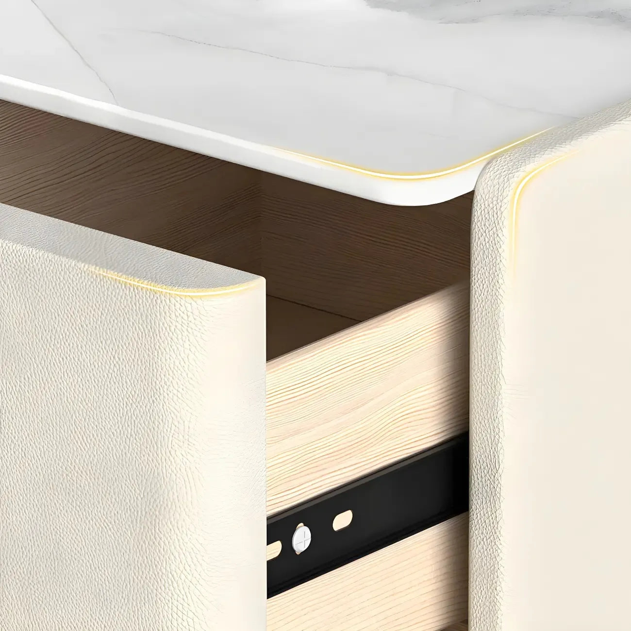 Table de chevet glamour à 2 tiroirs – Finition blanc cassé