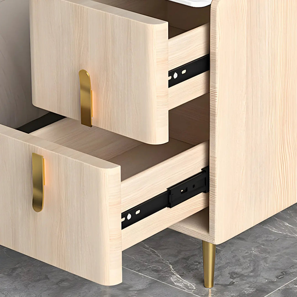 Table de chevet glamour à 2 tiroirs – Finition blanc cassé