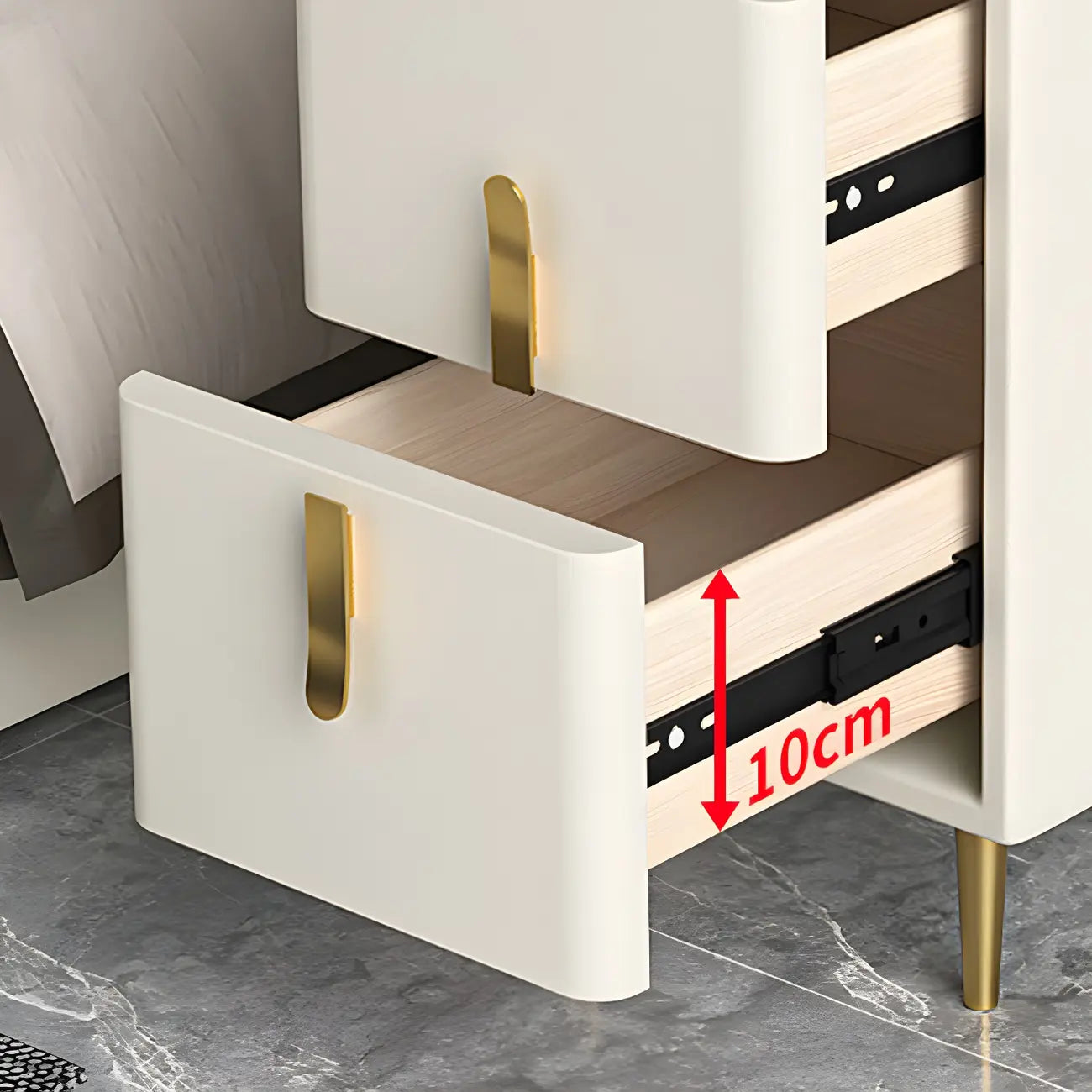 Table de chevet glamour à 2 tiroirs – Finition blanc cassé