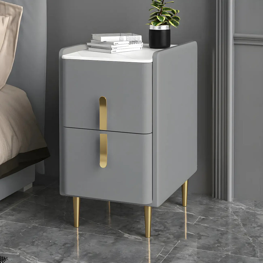 Table de chevet glamour à 2 tiroirs – Finition blanc cassé
