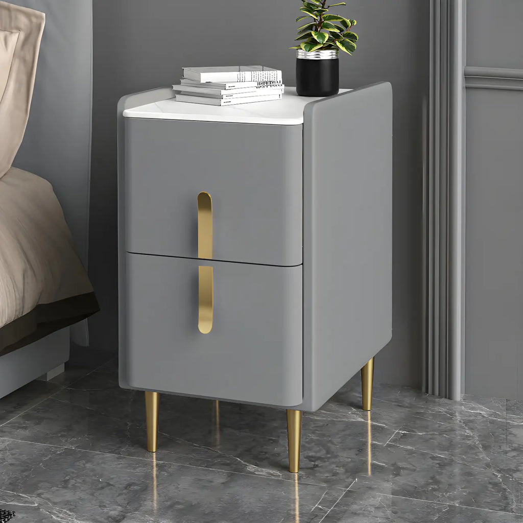 Table de chevet glamour à 2 tiroirs – Finition blanc cassé