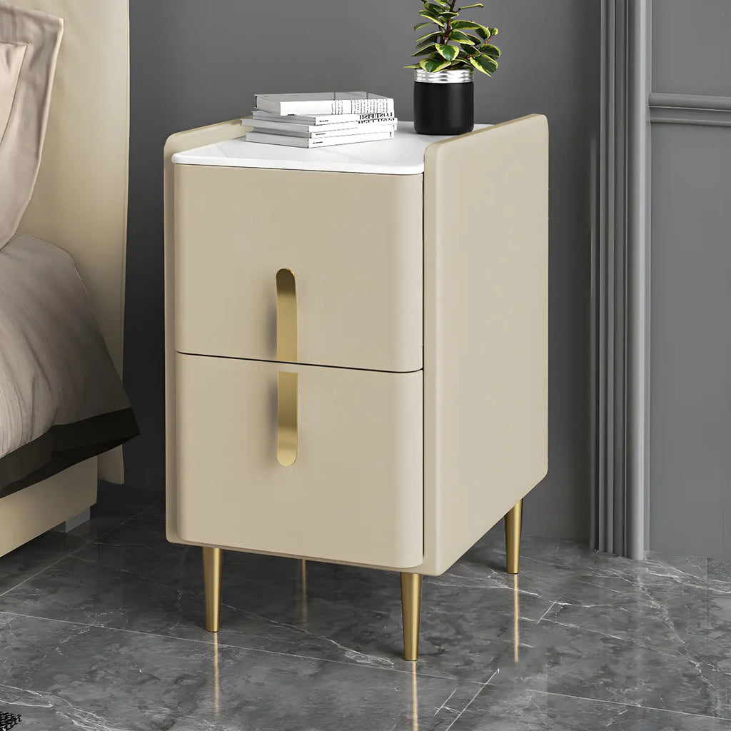Table de chevet glamour à 2 tiroirs – Finition blanc cassé