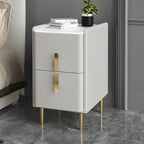 Table de chevet glamour à 2 tiroirs – Finition blanc cassé