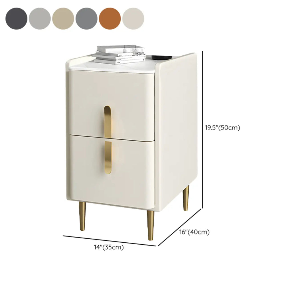 Table de chevet glamour à 2 tiroirs – Finition blanc cassé