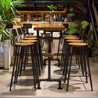 Tables de bar industrielles en métal et bois marron et noir