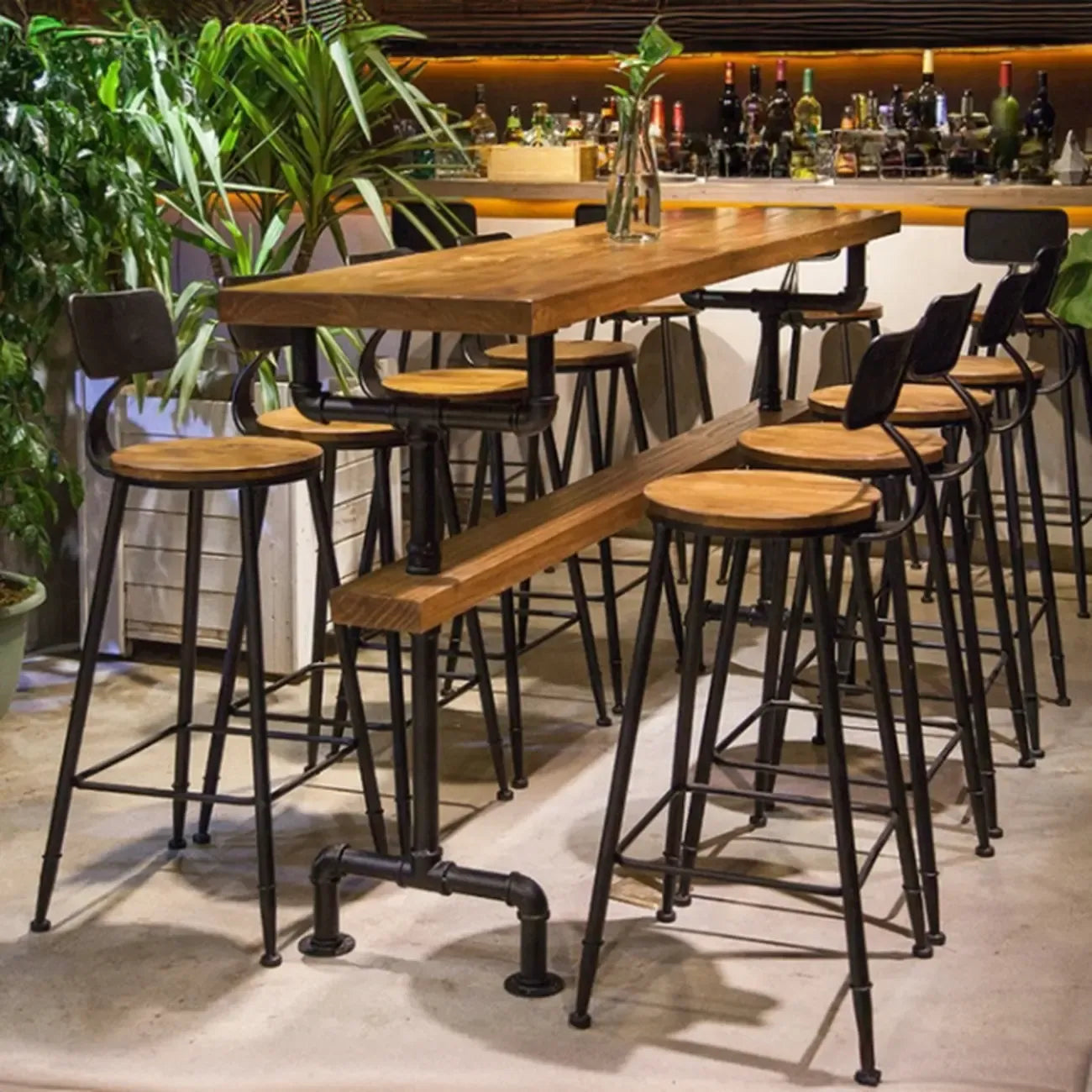 Tables de bar industrielles en métal et bois marron et noir