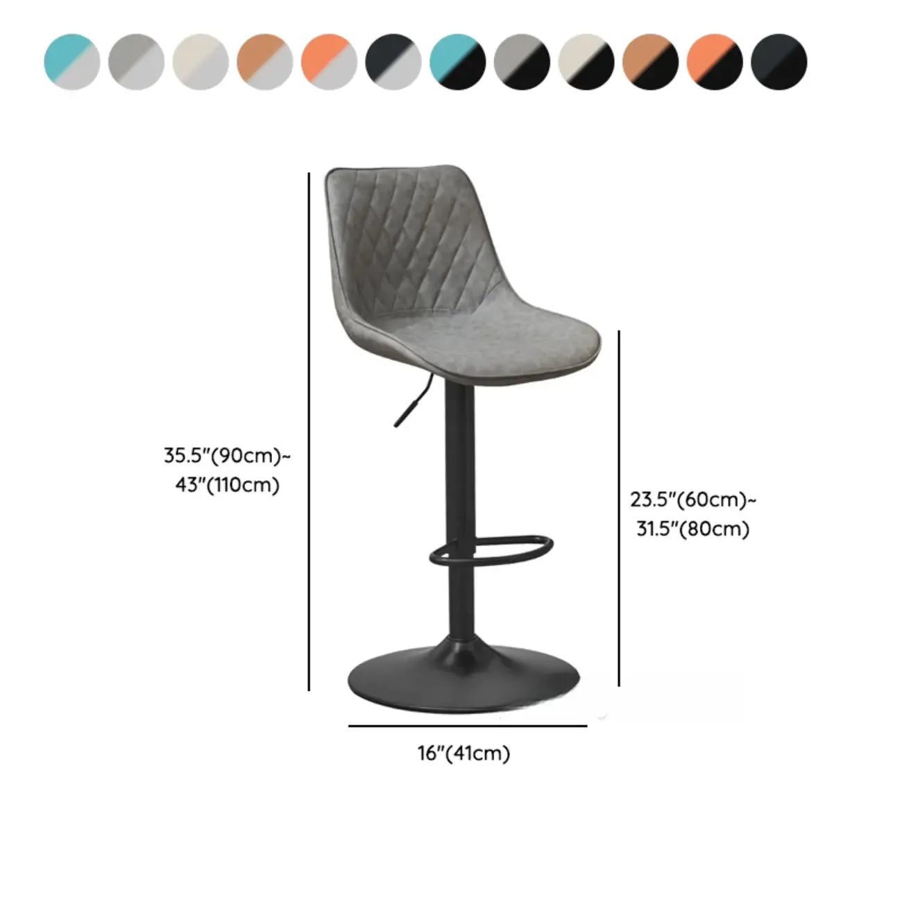 Tabouret de bar pivotant et réglable en cuir capitonné chic