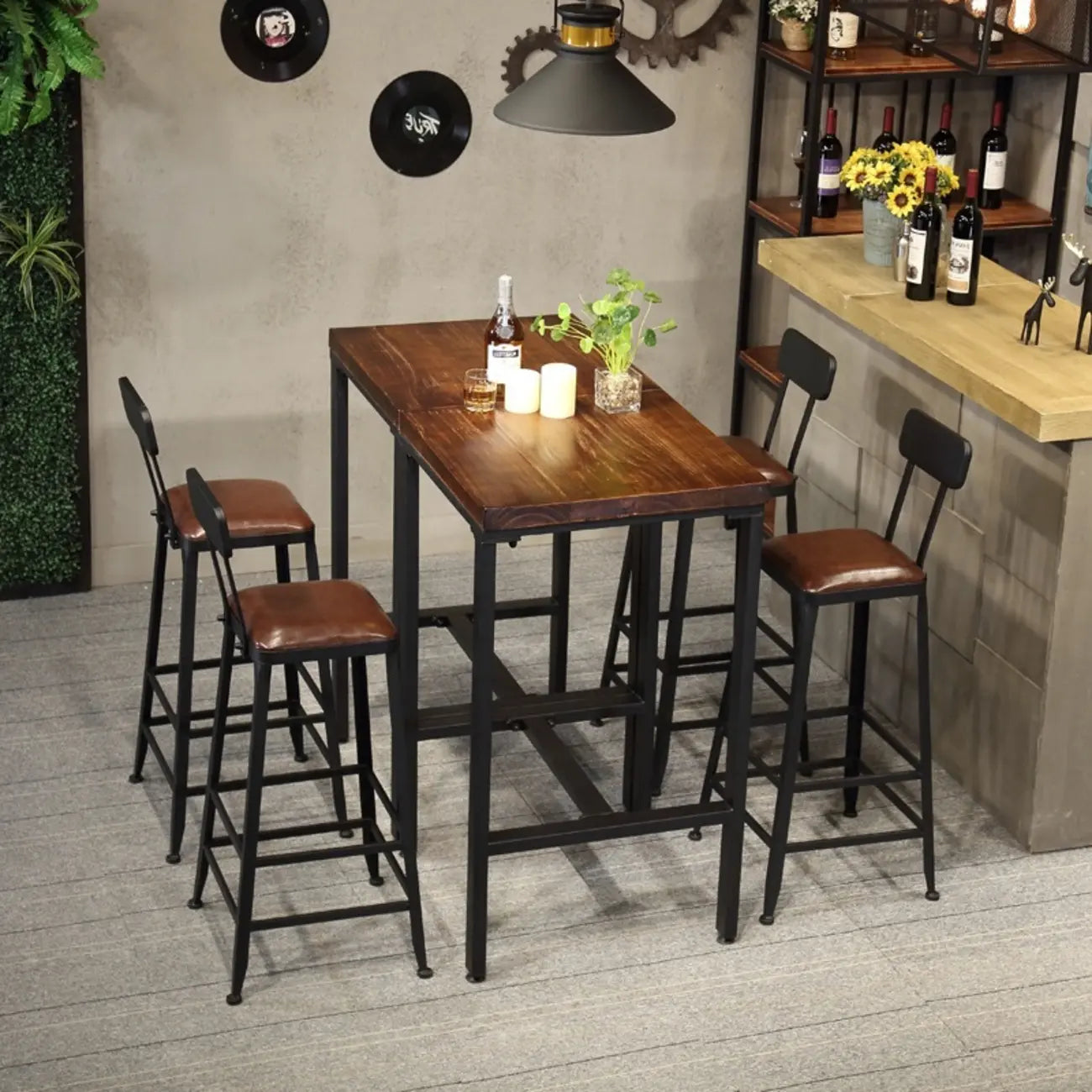 Tables de bar carrées industrielles en bois brun