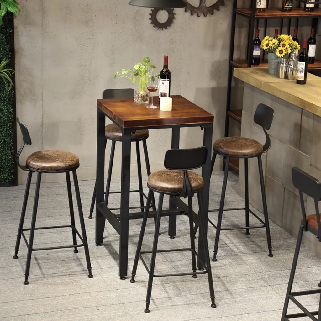 Tables de bar carrées industrielles en bois brun