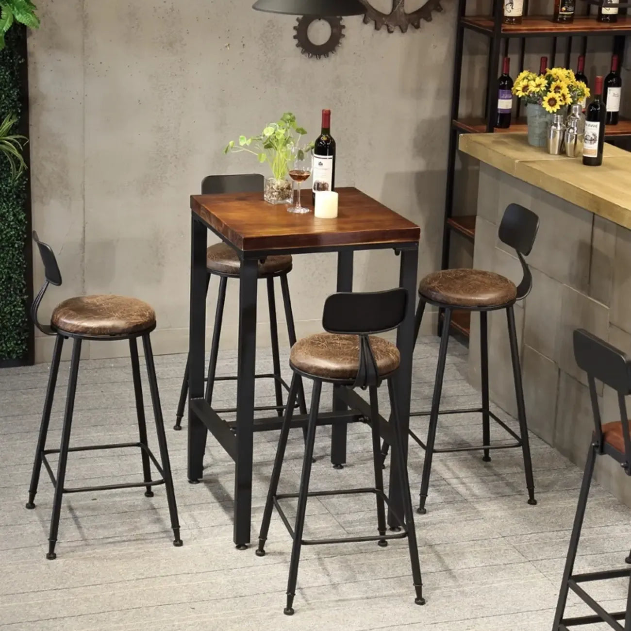 Tables de bar carrées industrielles en bois brun