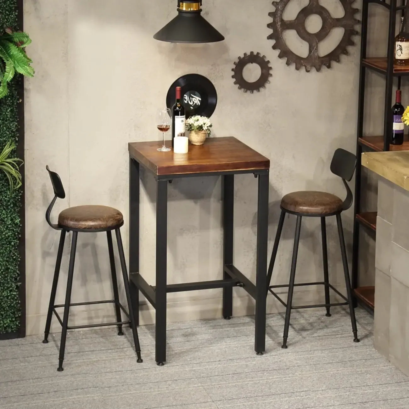 Tables de bar carrées industrielles en bois brun