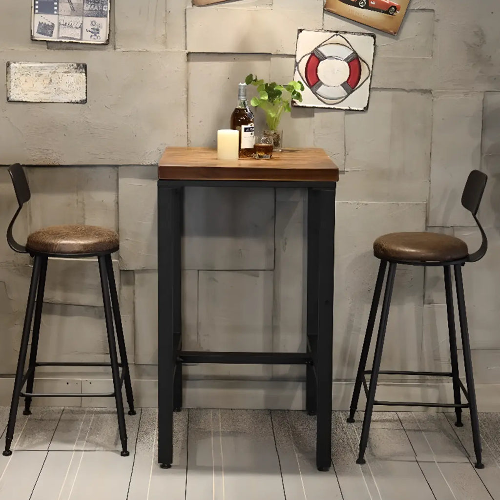 Tables de bar carrées industrielles en bois brun