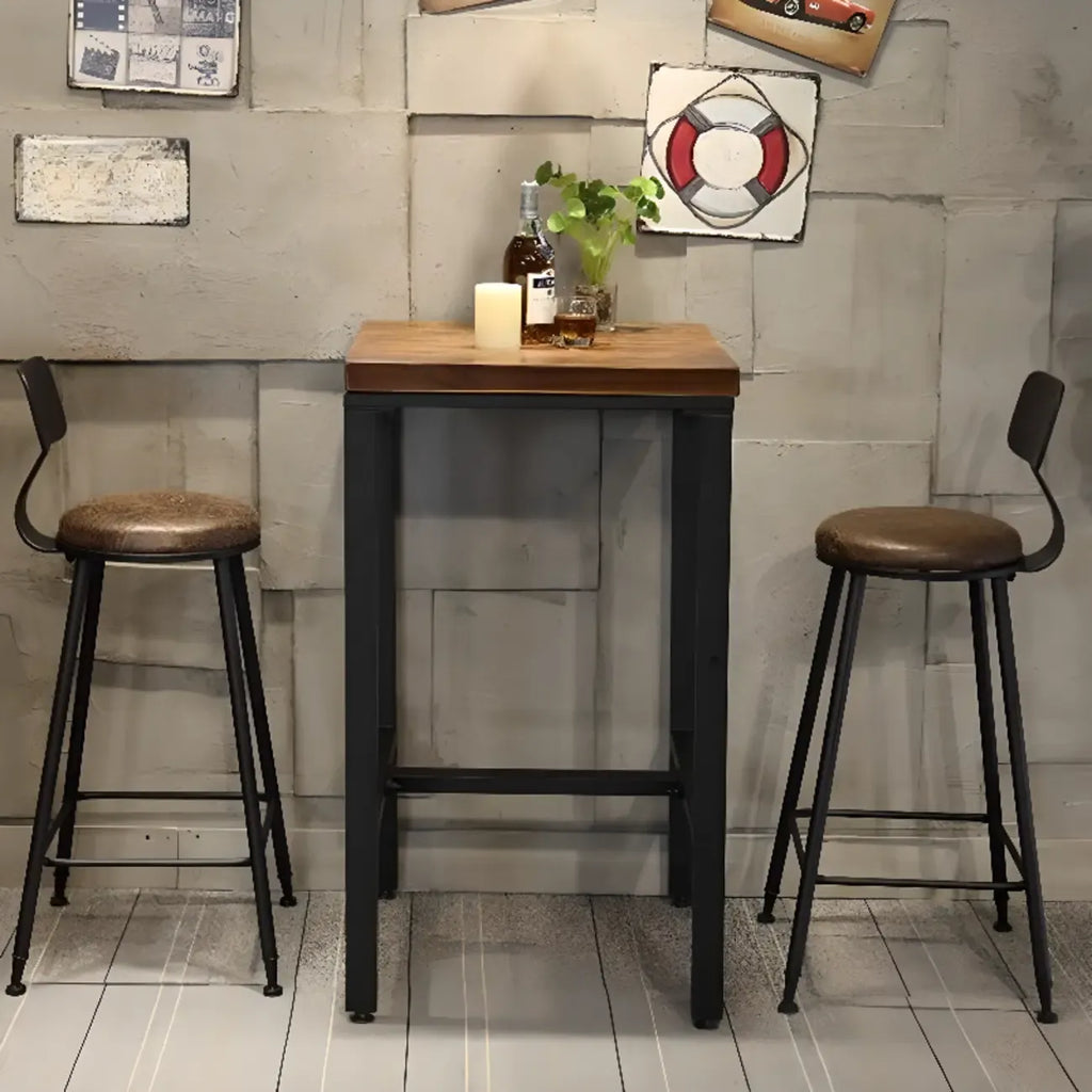 Tables de bar carrées industrielles en bois brun