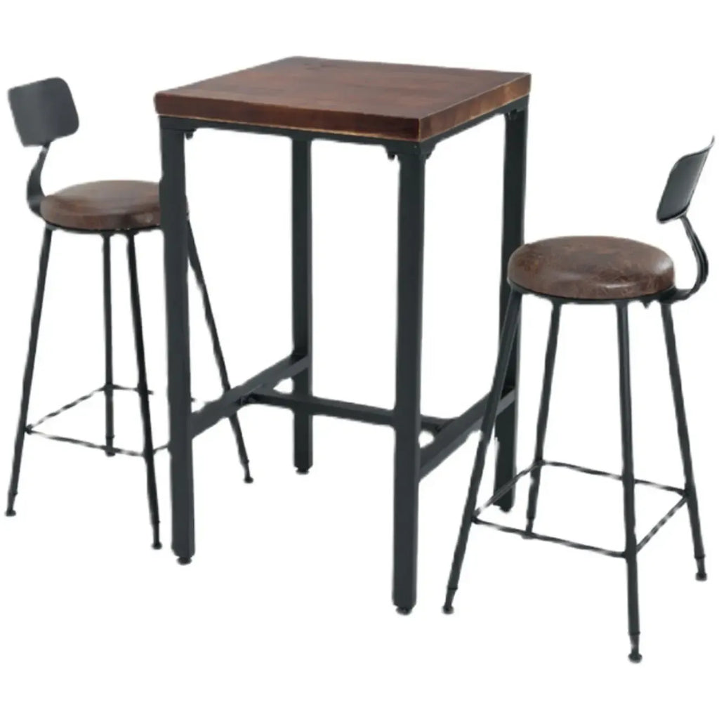 Tables de bar carrées industrielles en bois brun