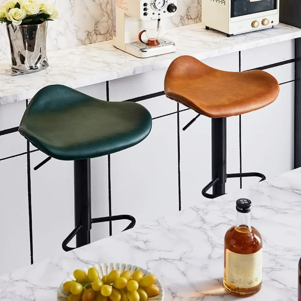 Tabourets de bar pivotants réglables en cuir vert moderne Saddle Fax
