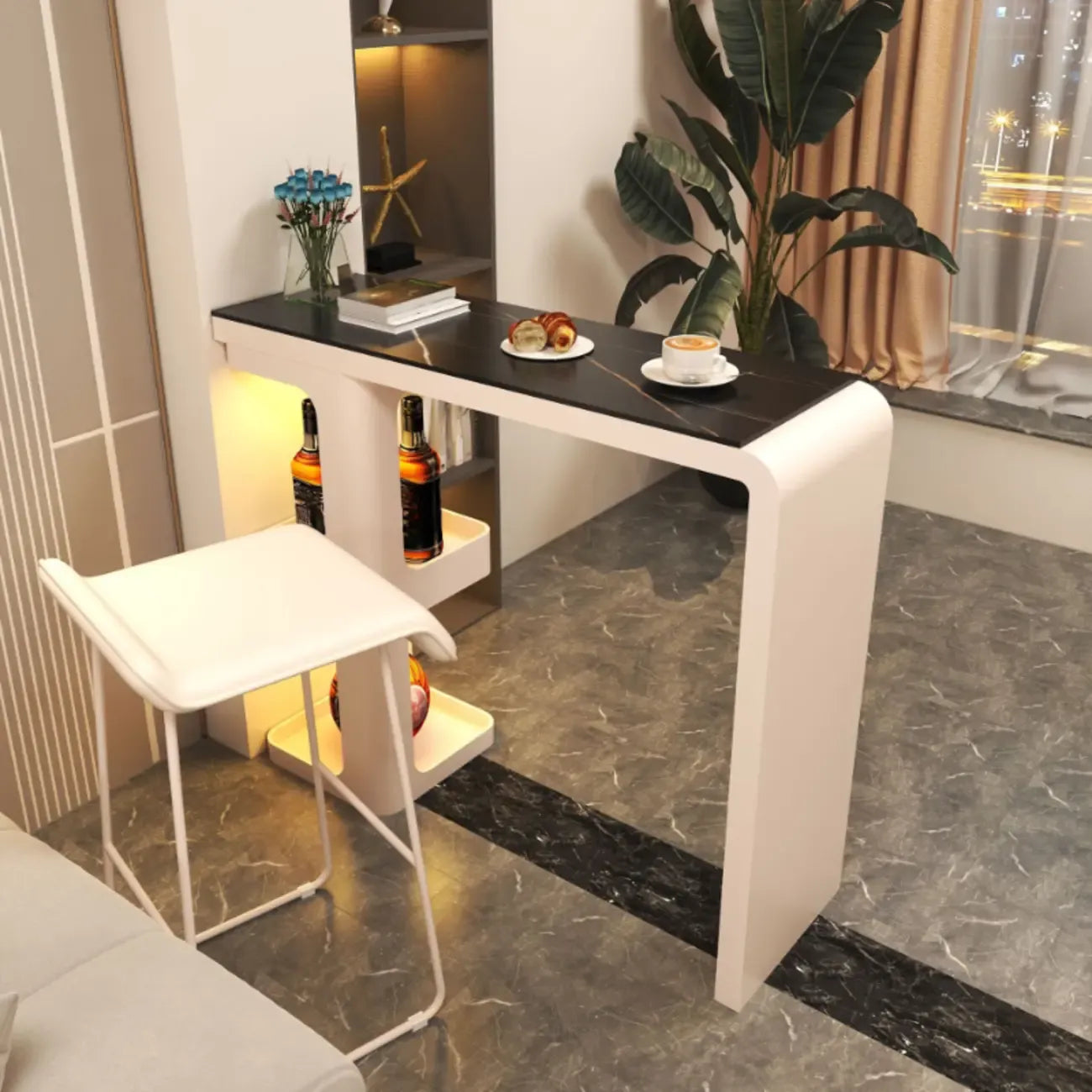 Table de bistro en métal blanc ardoise avec rangement