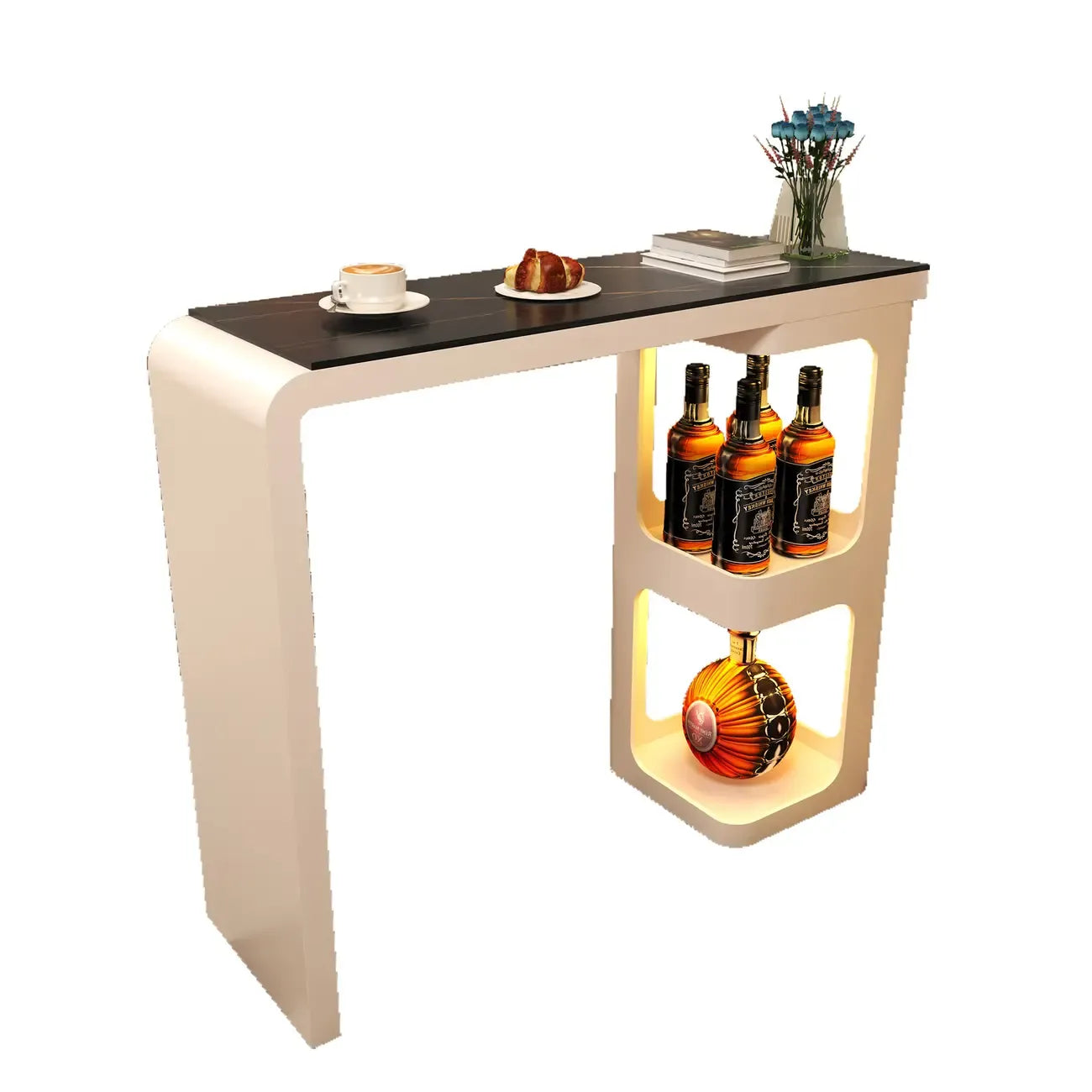 Table de bistro en métal blanc ardoise avec rangement