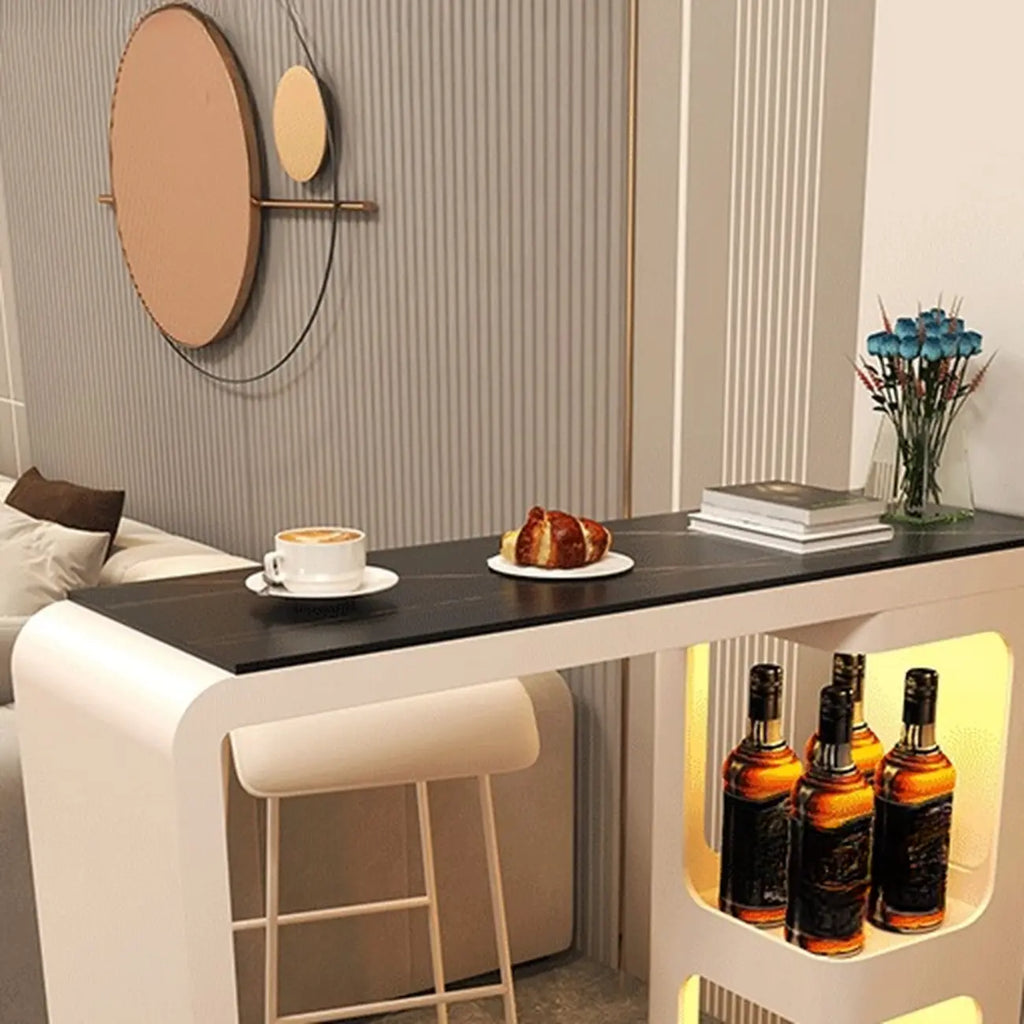 Table de bistro en métal blanc ardoise avec rangement