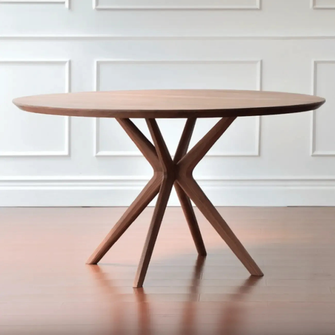 Table de salle à manger ronde moderne en bois massif marron